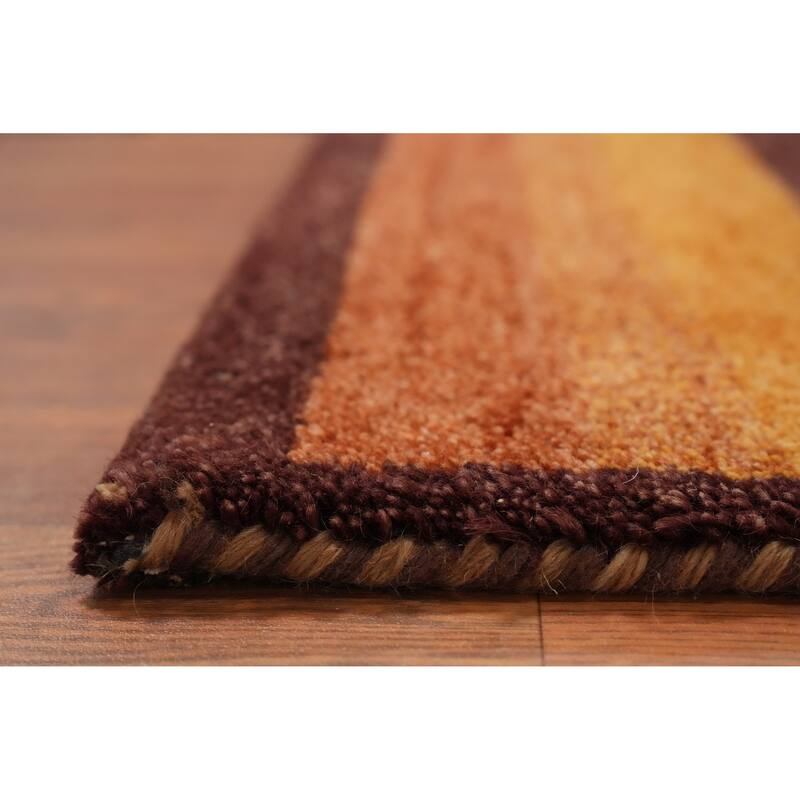 Hand Knotted Oriental 100% Wool Carpet Modern Geometric Oranges & Rust Gabbeh Area Rug - 6' 0'' X 3' 9''
