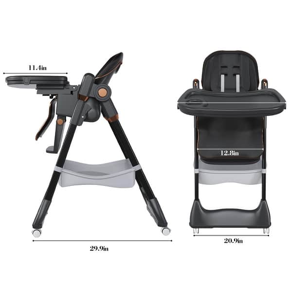 dimension image slide 0 of 2, Adjustable Baby High Chair 0-6 Years -Portable Infant Feeding Seat with Safety Belt, Silent Lockable Wheels & Easy-Clean Design