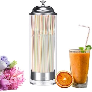 Straw Dispenser with Bendable Straws and Spoon Straws, Straw Holder with  Stainless Steel Lid, for Drinks, Ice Cream, Milkshakes, Smoothies(Multi)