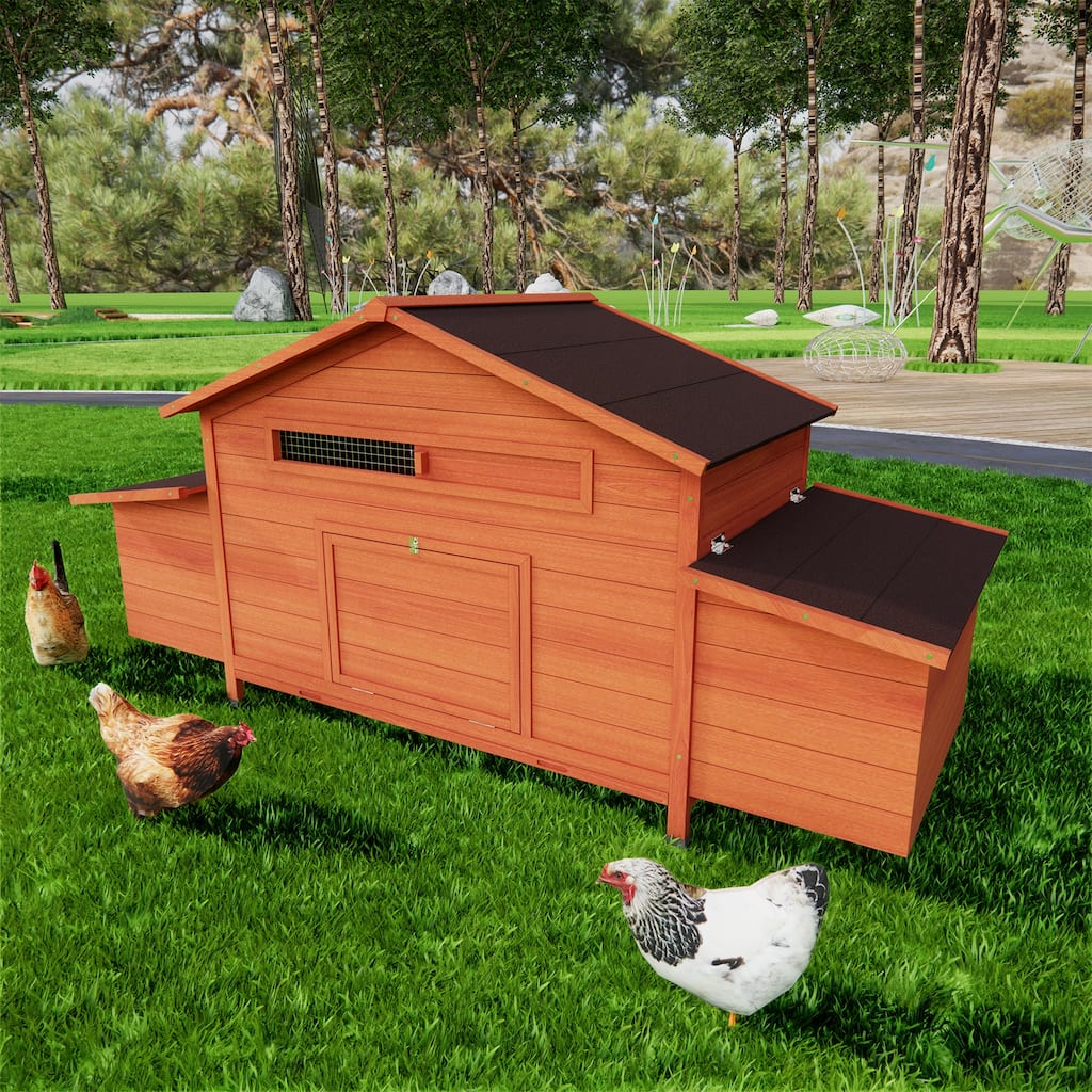 Large Wooden Chicken Coop Outdoor Hen House Poultry Cage with 2 Sides Nesting Boxes, 2 Free-range Doors Leakproof Tray