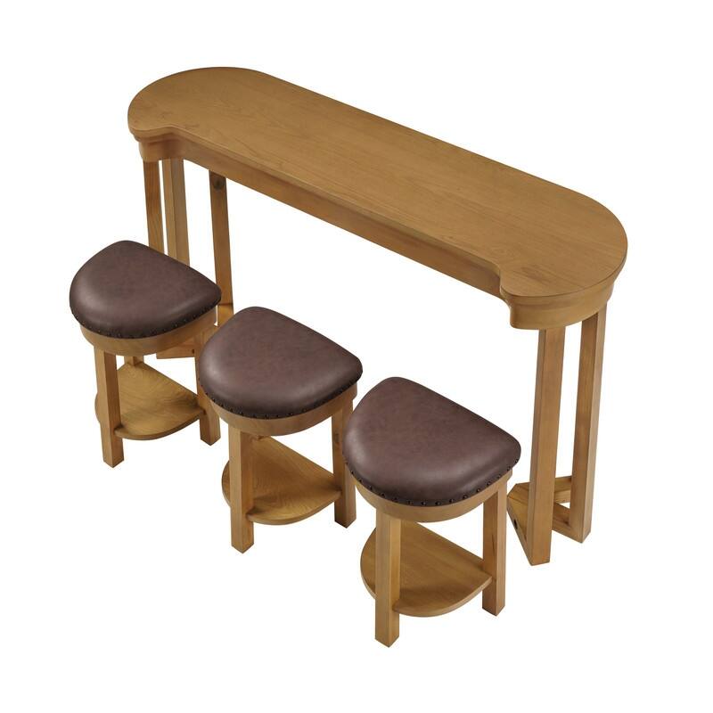 4-Piece Counter Height Dining Set, Solid Wood Kitchen Table with 3 Padded Stools
