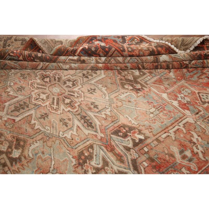 Hand Knotted Oriental 100% Wool Carpet Traditional Medallion Oranges & Rust Heriz Area Rug - 10' 8'' X 8' 4''