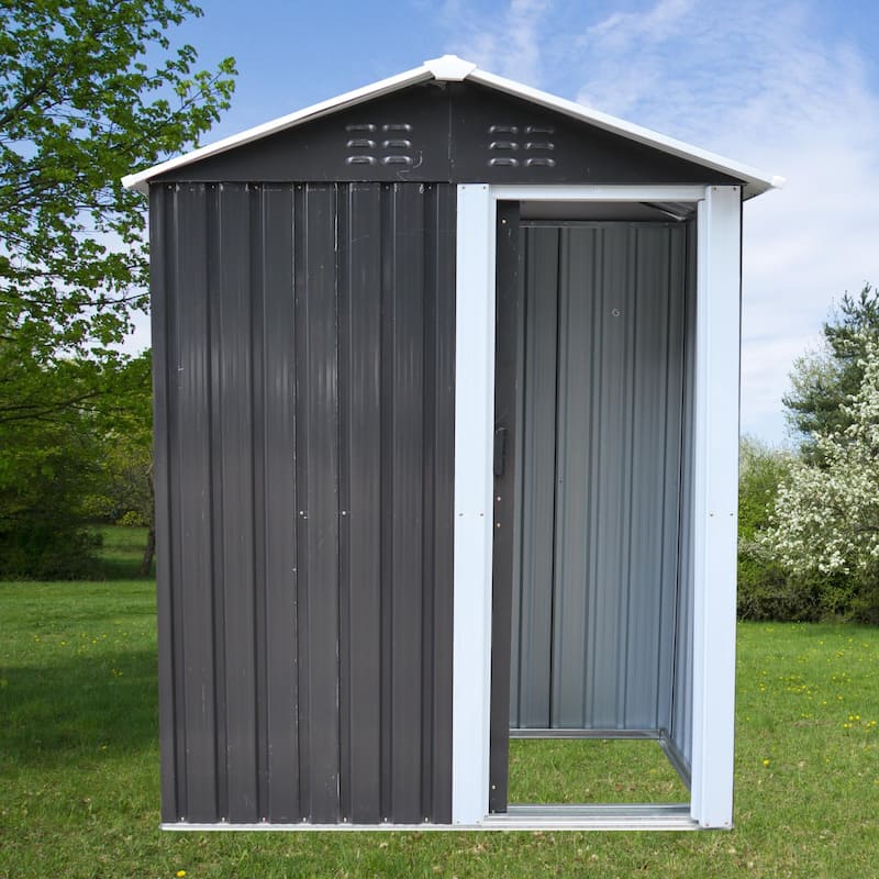3 x 5ft Metal storage shed outdoor backyard storing tools - black and white