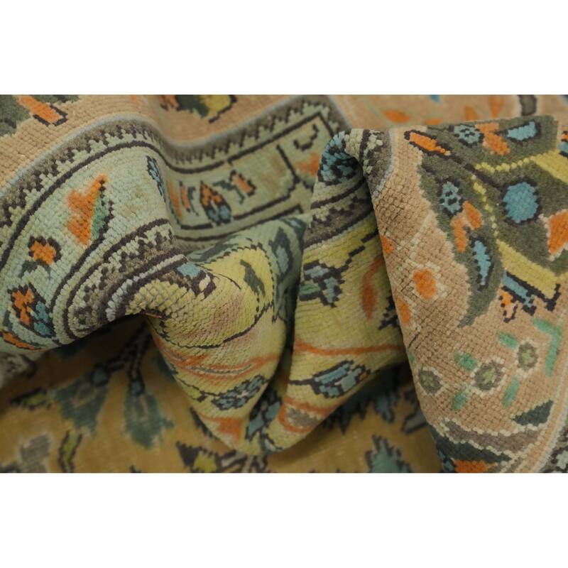 Hand Knotted Oriental 100% Wool Carpet Traditional Floral Yellow & Gold Tabriz Area Rug - 11' 0'' X 7' 11''