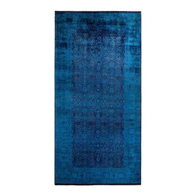 Overton Hand Knotted Wool Vintage Inspired Modern Contemporary Overdyed Blue Area Rug - 6' 3" x 12' 8"