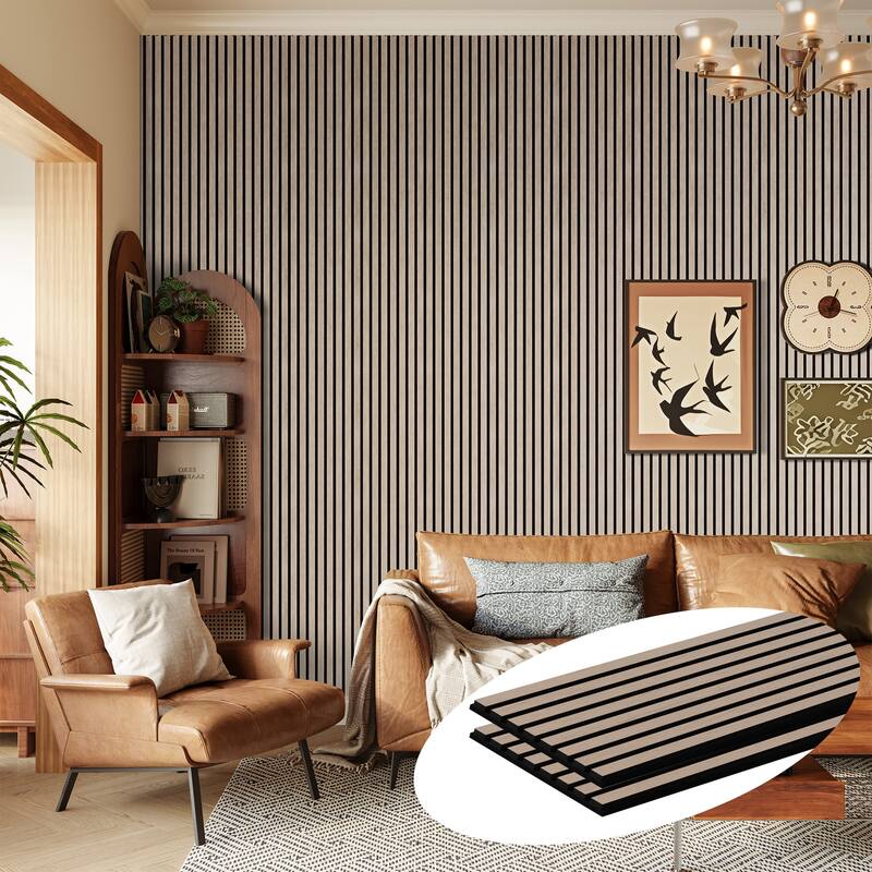 2Pcs Wood Slat Acoustic Wall Panels - 2pcs x 94.5" x 23.6" - Walnut