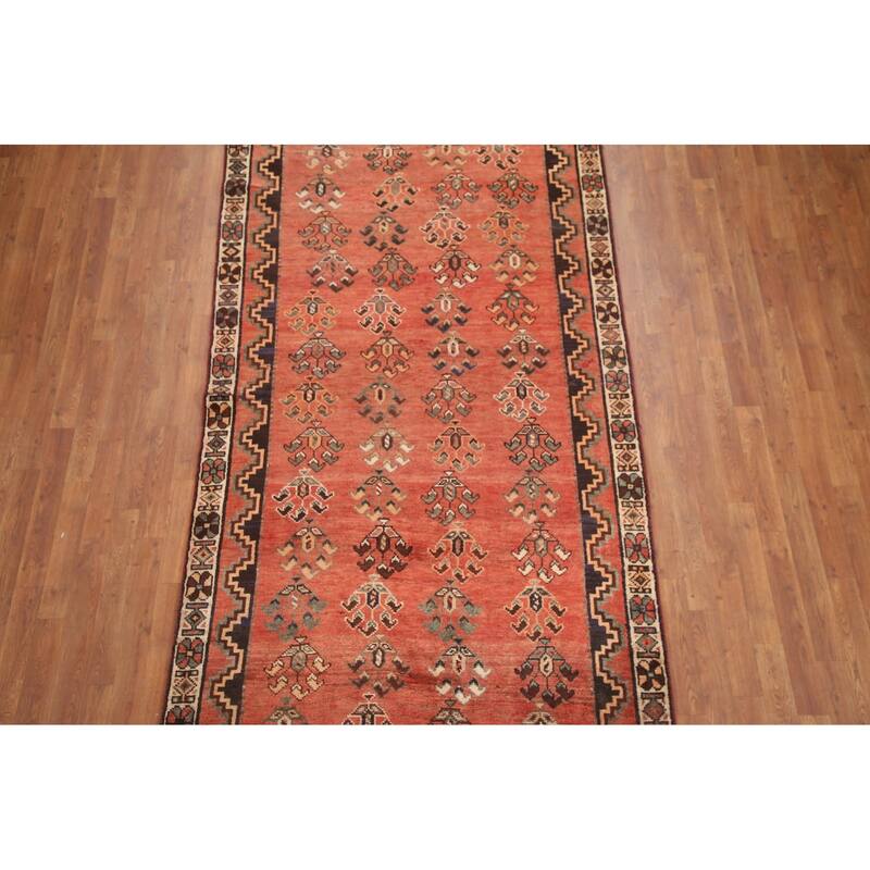 Hand Knotted Oriental 100% Wool Carpet Traditional All-Over Red Qashqai Area Rug - 9' 10'' X 4' 8''