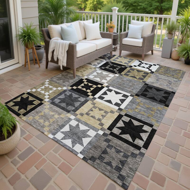Machine Washable Indoor/ Outdoor Modern Newton Chantille Rug - Black - 9' x 12'