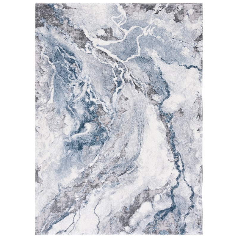 SAFAVIEH Cyrus Shag Kerasoula Abstract 1-inch Thick Rug - 6'7" Square - Ivory/Blue - Square