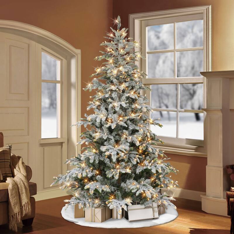 7.5' Flocked Aspen Green Fir Artificial Tree Color Select LED - 7.5 Foot