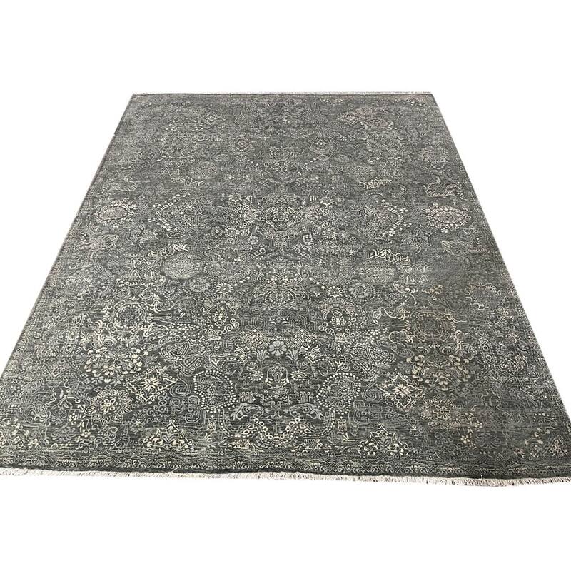 Green 100% Wool Oriental Rug, Hand Knotted in Transitional Style - 8' x 10'