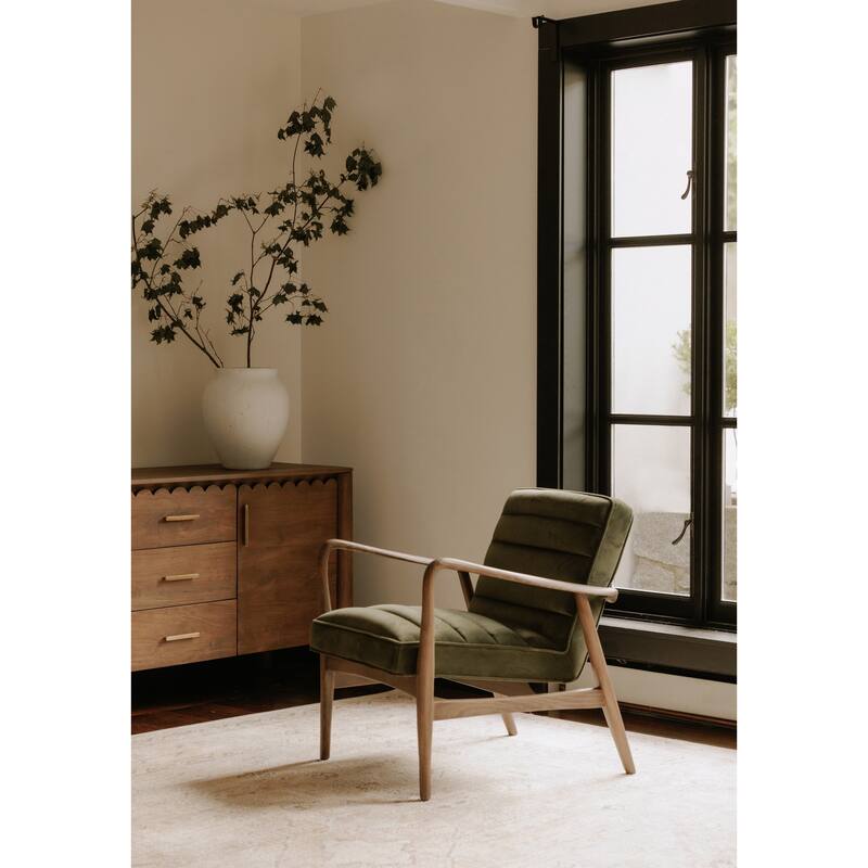 Aurelle Home Ash Wood and Upholstery Arm Chair - 30" wide x 27" deep