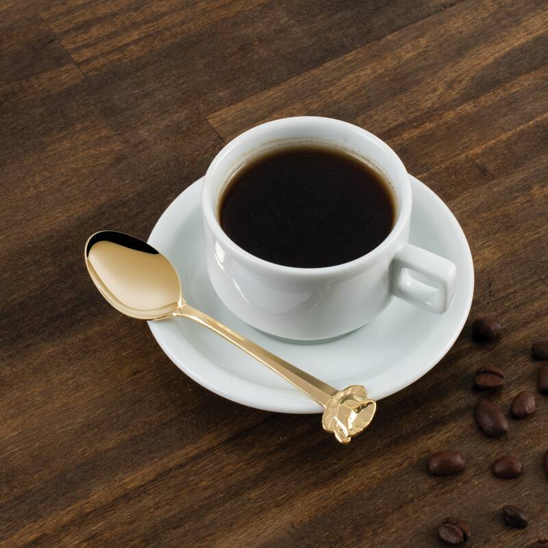Fino Demi Spoon Set, Cup and Saucer Design, Gold Plated Stainless Steel, Set of 12