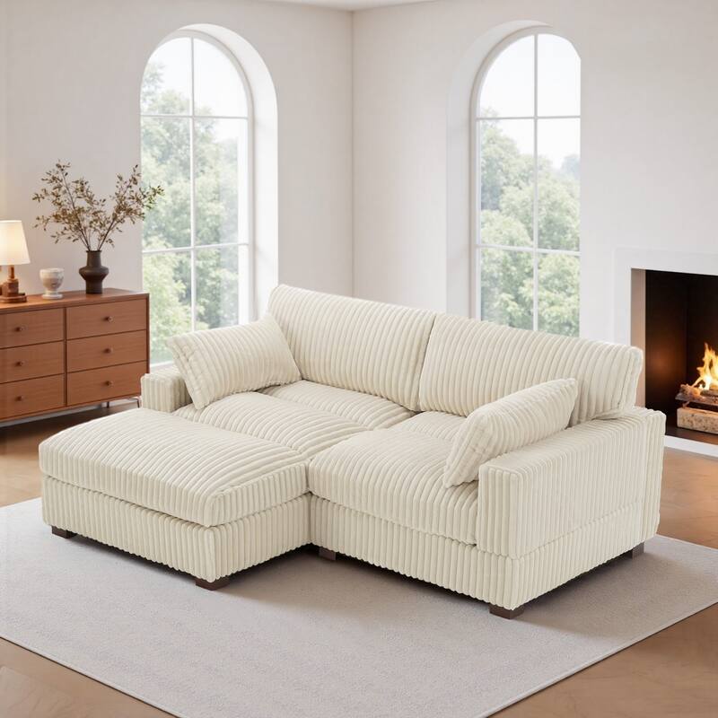 Plush Corduroy Upholstered Modular Sectional Sofa with Chaise