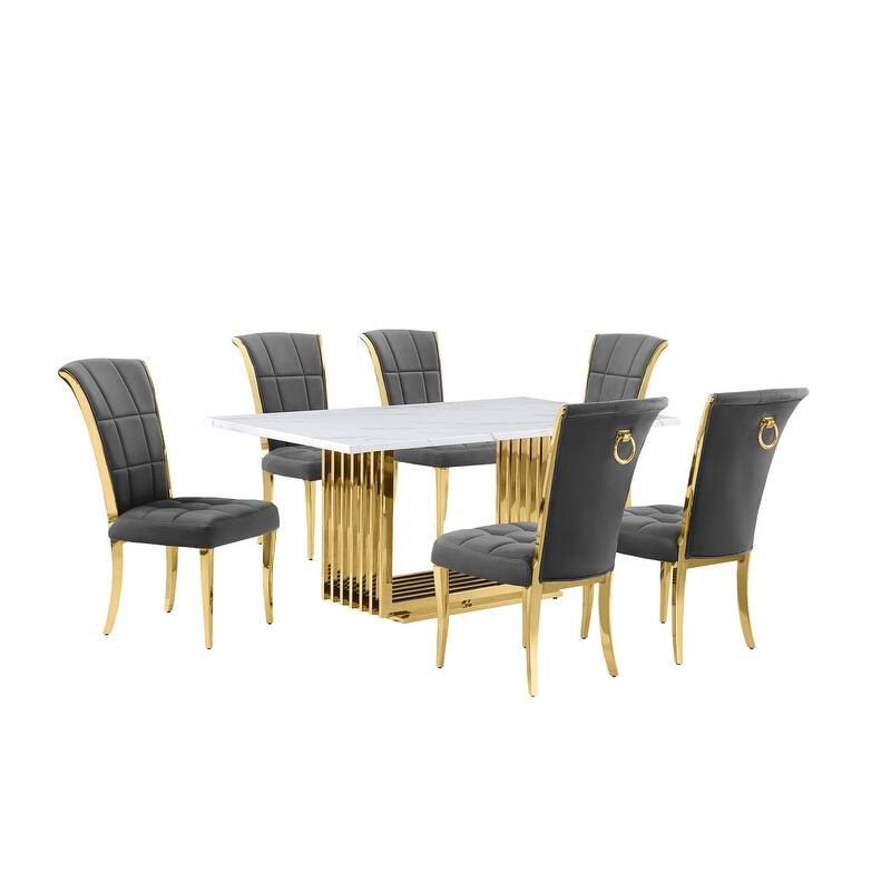 Best Quality Furniture D310/1-SC320-7 Dining Set with 68" White Marble Top