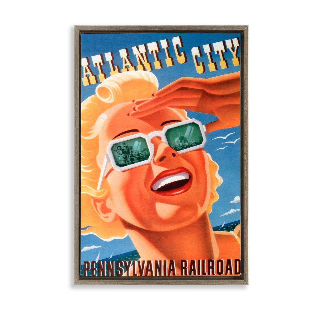 Stupell Atlantic City Vintage Woman Framed Floater Canvas Wall Art Design By Marcus Jules