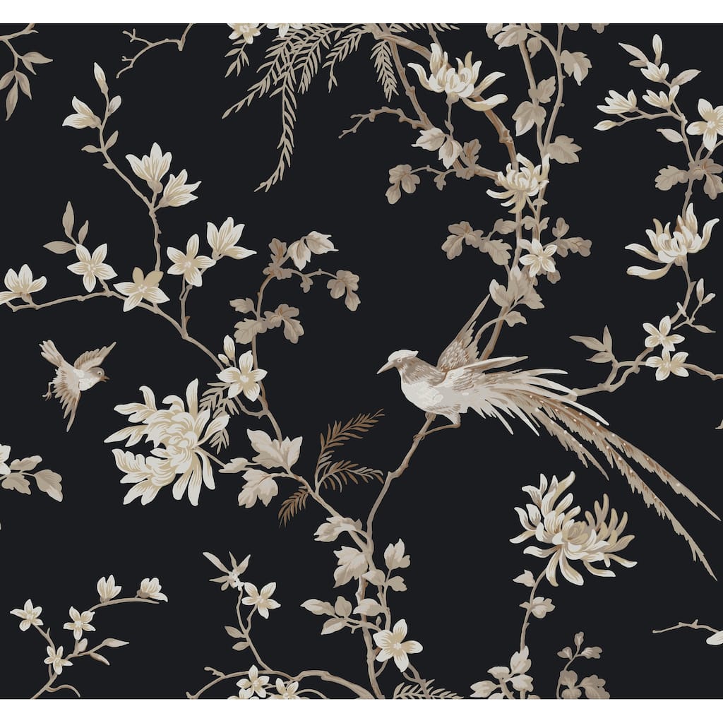 Ronald Redding Bird & Blossom Chinoserie Black Wallpaper