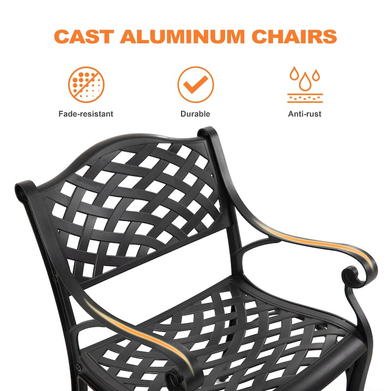 Outdoor 7-Piece Cast Aluminum Dining Set, Lattice and Floral Patterns