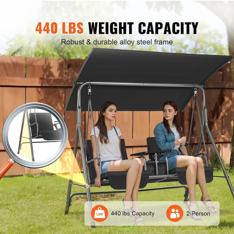 Outdoor 2-Seat Patio Swing Chair with Canopy and Tray for Backyard - 68.5" × 43.1"× 61"