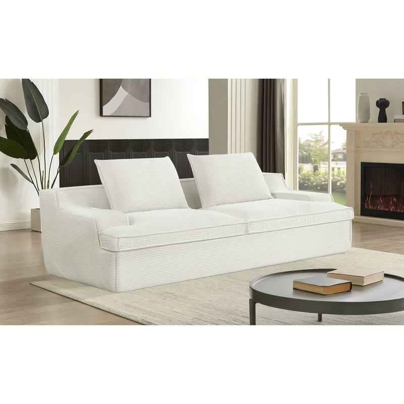 Oversized Full Foam 4 Seater Corduroy Couch, 90 Inch Wide, Ivory, No Assembly - Multi-Color