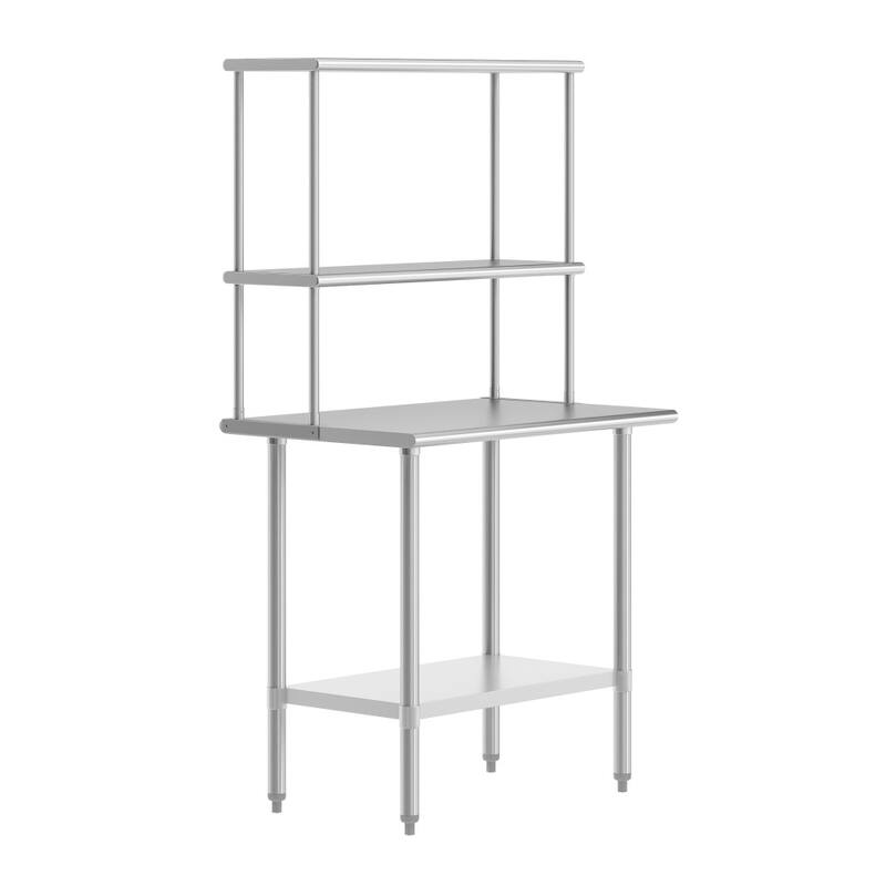 Commercial Stainless Steel Worktable with 2 Overshelves and 1 Undershef - 36" x 24"