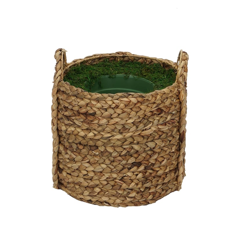 Large Braided Water Hyacinth Basket Planter Pot-in-a-Pot - Natural