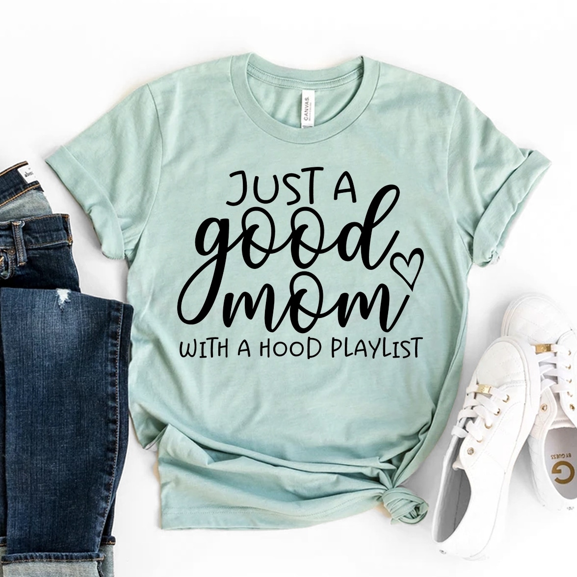 Just A Good Mom With A Hood Playlist T-Shirt, Cool Mom Gift, Mothers Day Top, Mom Life Tee, Motherhood Shirts, Momma