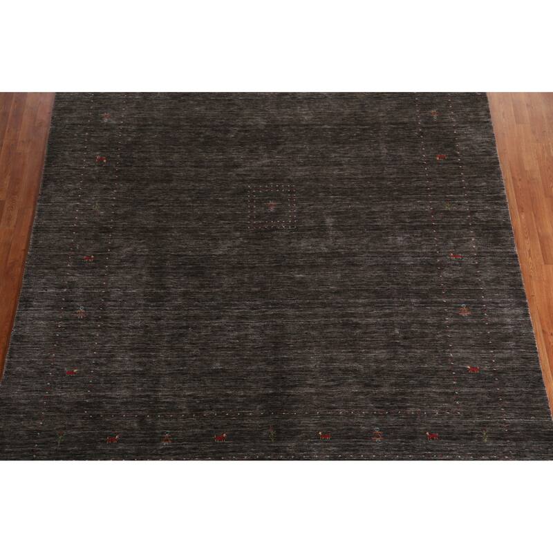 Hand Knotted Oriental 100% Wool Carpet Tribal Animal Pictorial Greys & Charcoal Gabbeh Area Rug - 11' 3'' X 8' 11''