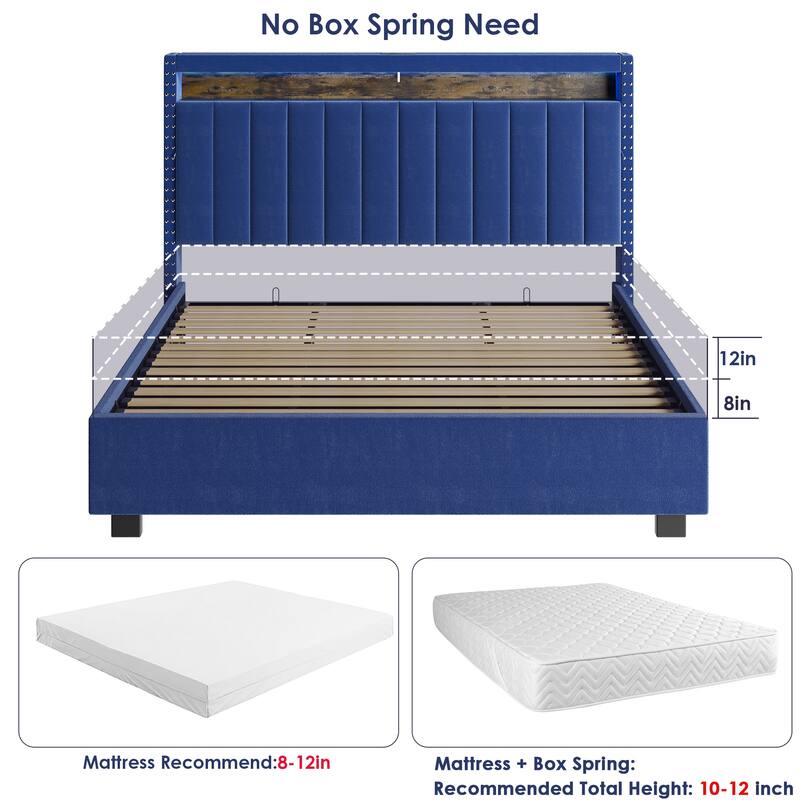 FULL Luxury Gas Lift Storage Bed with RF LED Lights