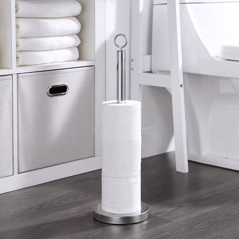 Toilet Paper Roll Holder Storage Stand - Silver