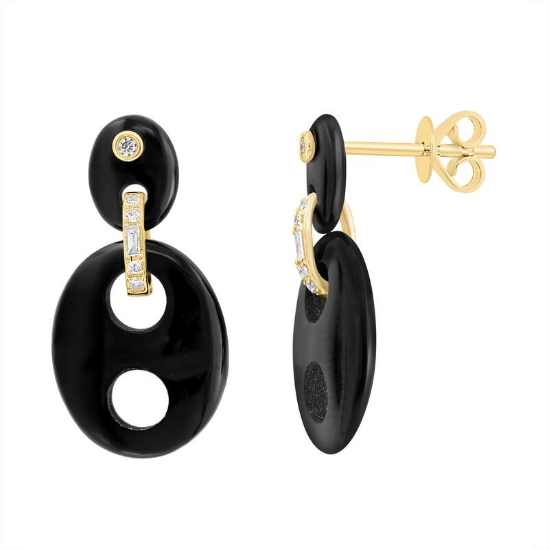 EFFY 14K Yellow Gold Diamond Onyx Earrings
