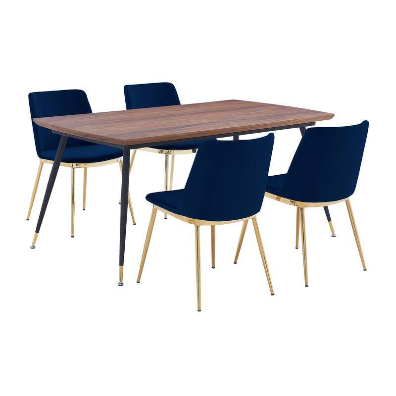Messina Velvet 5 Piece Rectangular Dining Set - Blue