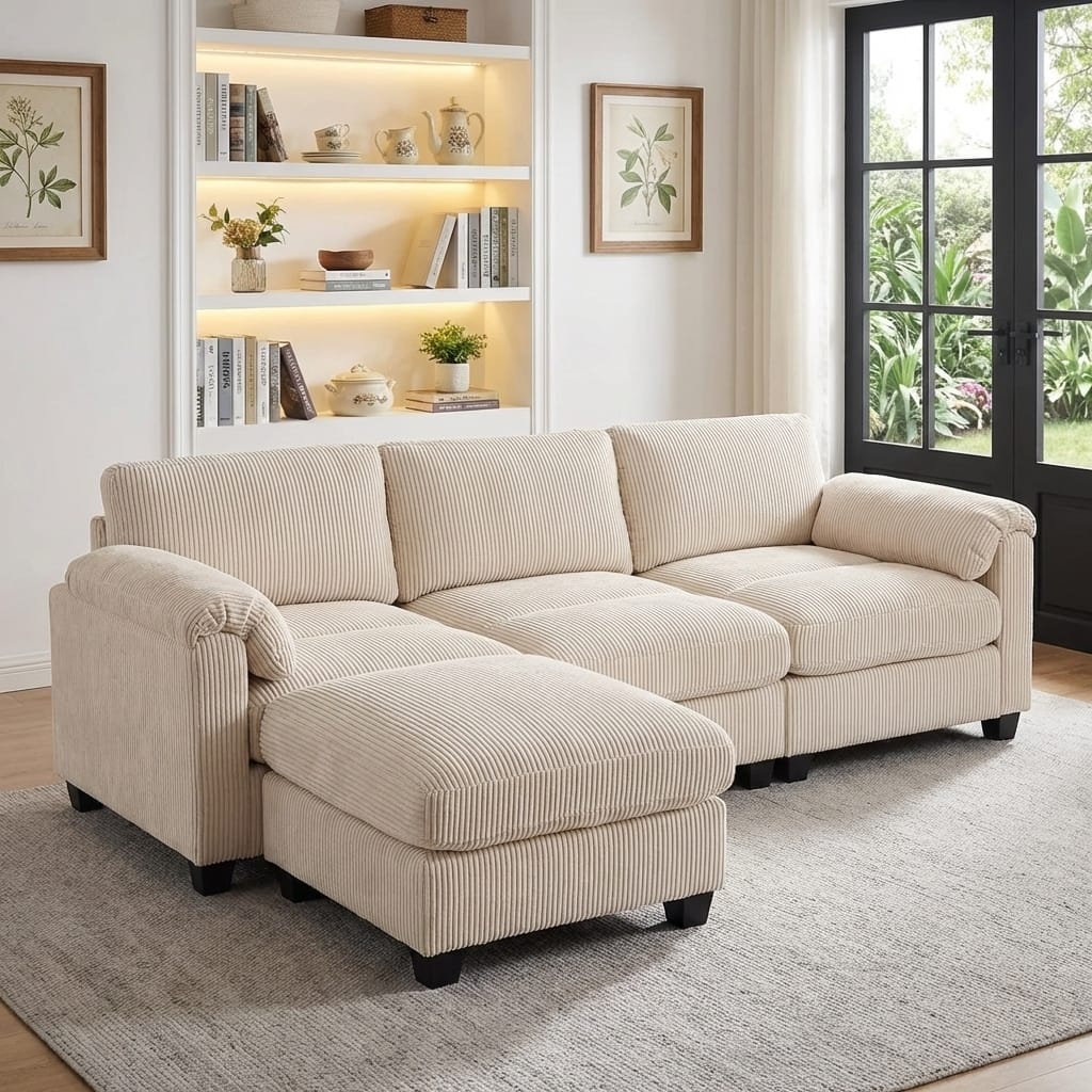 Modern Couduroy Overized Modular Sectional Sofa Couch with Ottoman for Living Room