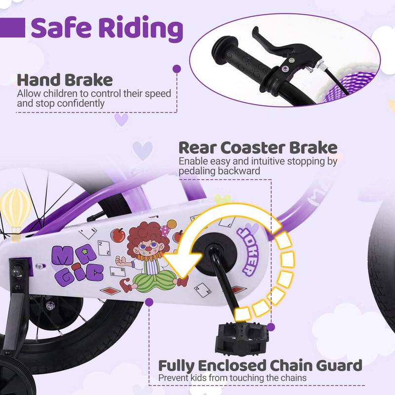 Costway 12”/14”/16”/18” Kids Bike with Training Wheels, Basket, Hand & - See Details