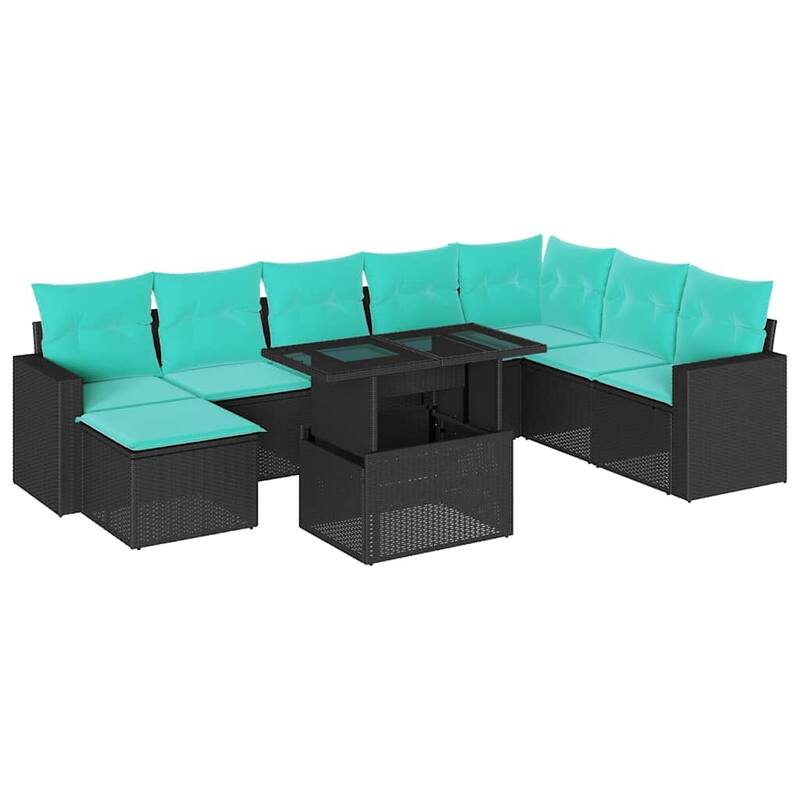 vidaXL Patio Sofa Set with Cushions and Table Outdoor 9 Piece Poly Rattan - 24.4 x 24.4 x 27.2