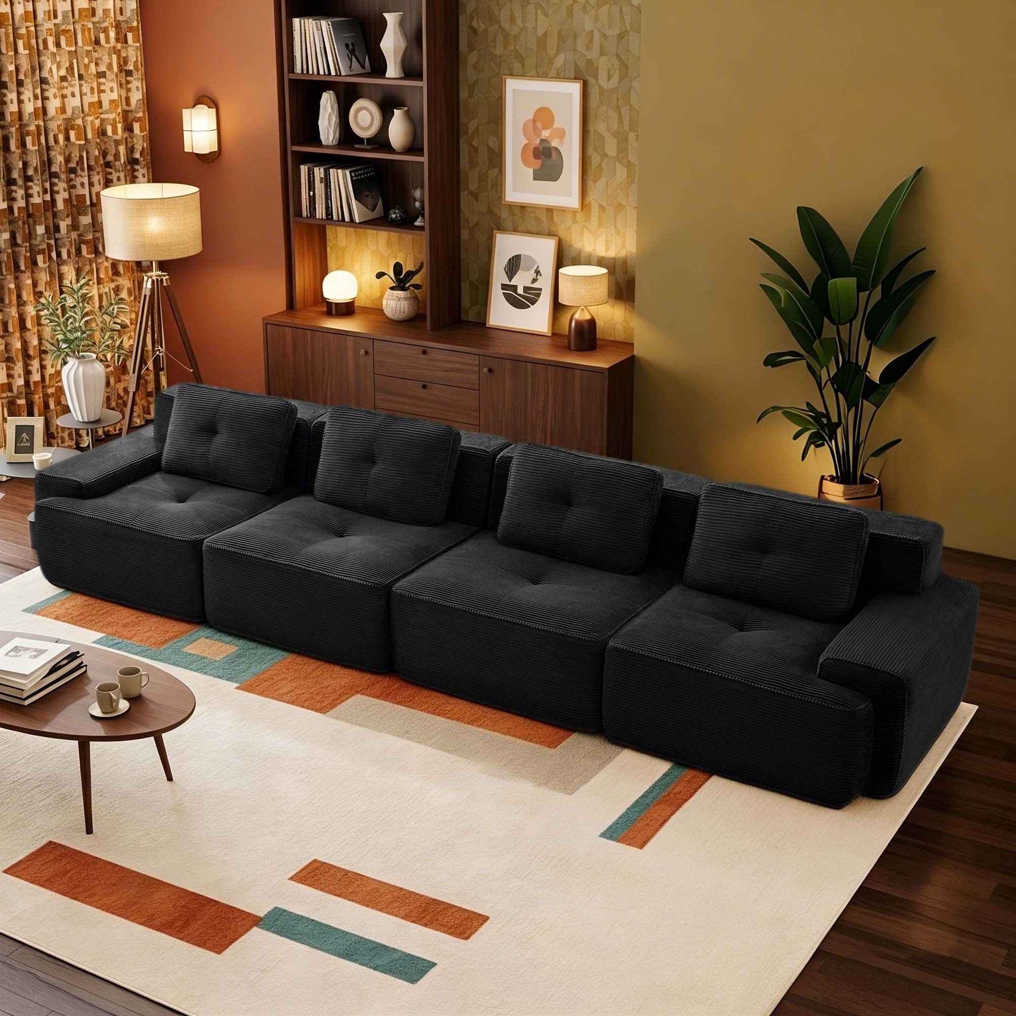 Modern Oversized 4-Seater Modular Sofa, Soft Corduroy Fabric, Tufted Design, No Assembly，Deep Seating for Living Room