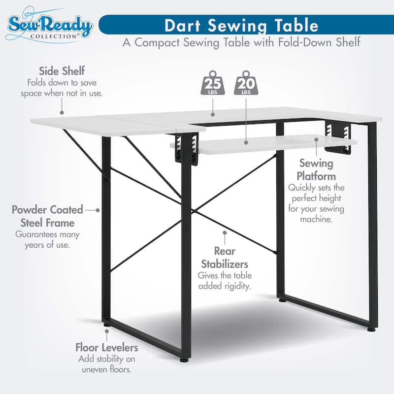 Sew Ready Dart Wood Top Sewing Table with Folding Top