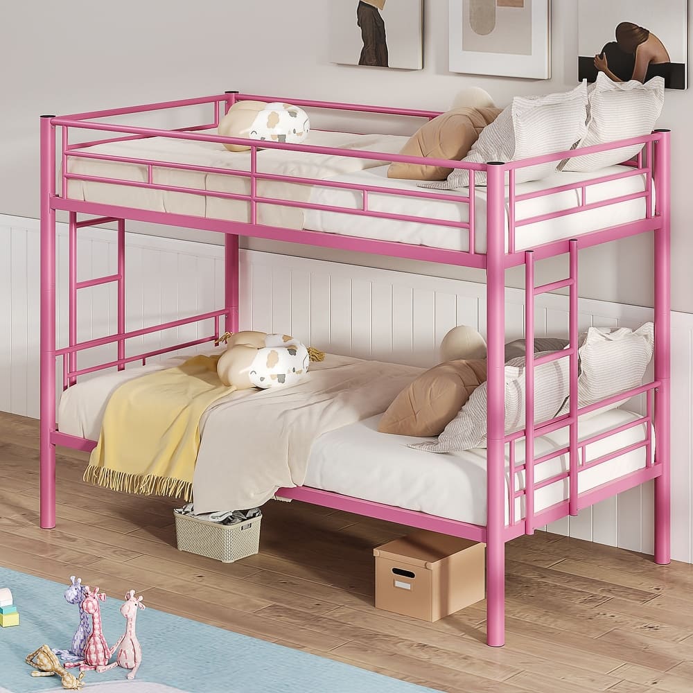 VECELO Twin Over Twin Metal Bunk Bed Frame for Kids Teens, Heavy Duty Noise-Free Platform Bed, Storage Space