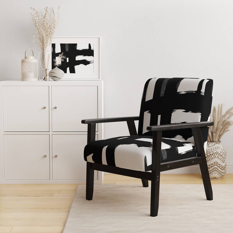 Designart "Black & White Crossing Paths I" Upholstered Abstract Accent Chair - Modern Arm Chair For Bedroom - Arm Chair - Black & White