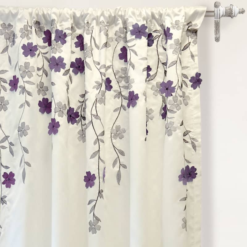 Porch & Den Oneida Floral Embroidered Faux Silk Window Curtain Panel