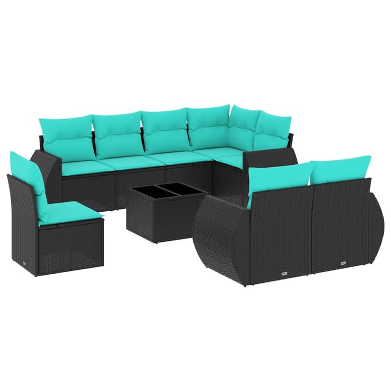 vidaXL 8 Piece Patio Sofa Set with Cushions Grey Poly Rattan - 24.4" x 24.4" x 27.2"