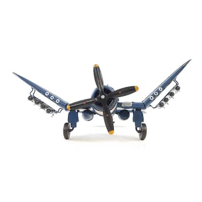 6" Blue Metal Airplane Hand Painted Decorative Airplane - 14 x 13 x 6
