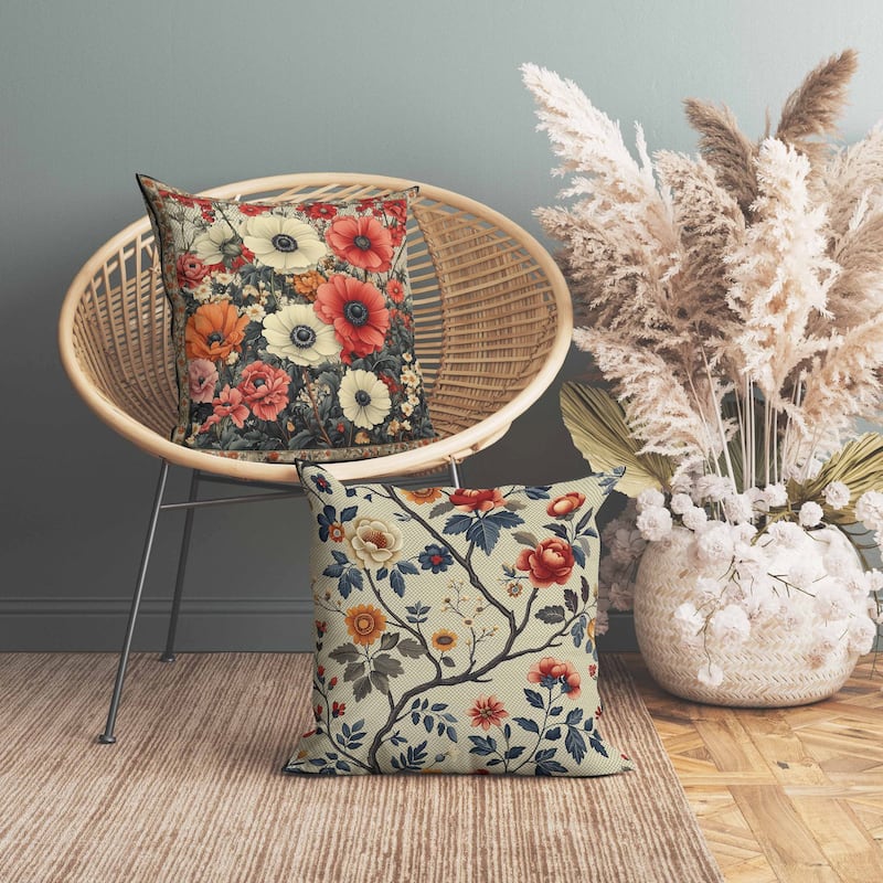 Floral Array Indoor/Outdoor Reversible Throw Pillow Beige and Red
