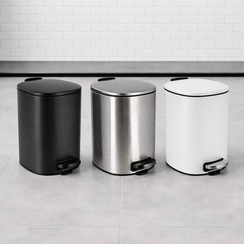 Stylish Metal Trash Can with Silent Soft Close Lid 5L - 1.3 Gal Foot Pedal - 1.3 Gallons