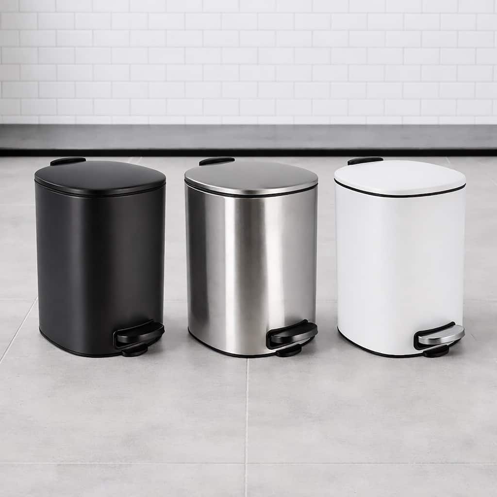 Stylish Metal Trash Can with Silent Soft Close Lid 5L - 1.3 Gal Foot Pedal - 1.3 Gallons