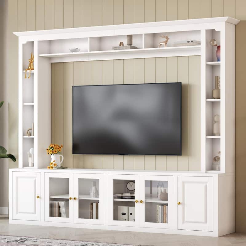 4-Piece Modern Entertainment Center Wall Unit with Bookshelves, All-in-1 Large TV Stand for TVs Up to 80" - White