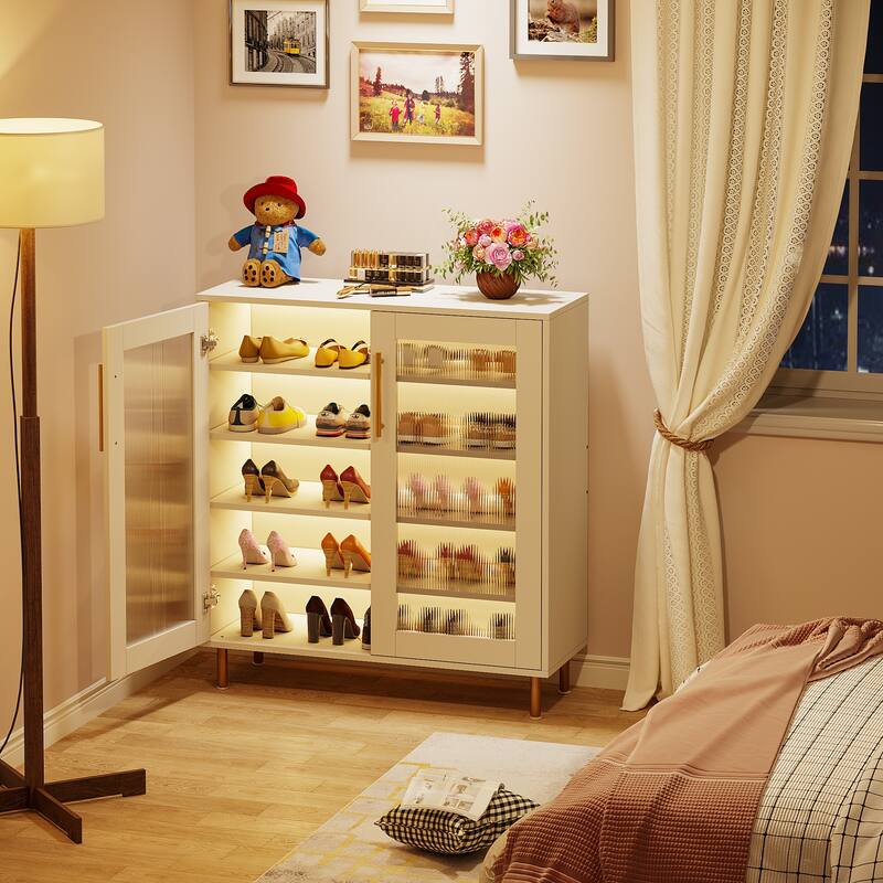 5-Tier Shoe Storage Cabinet with Door and Light