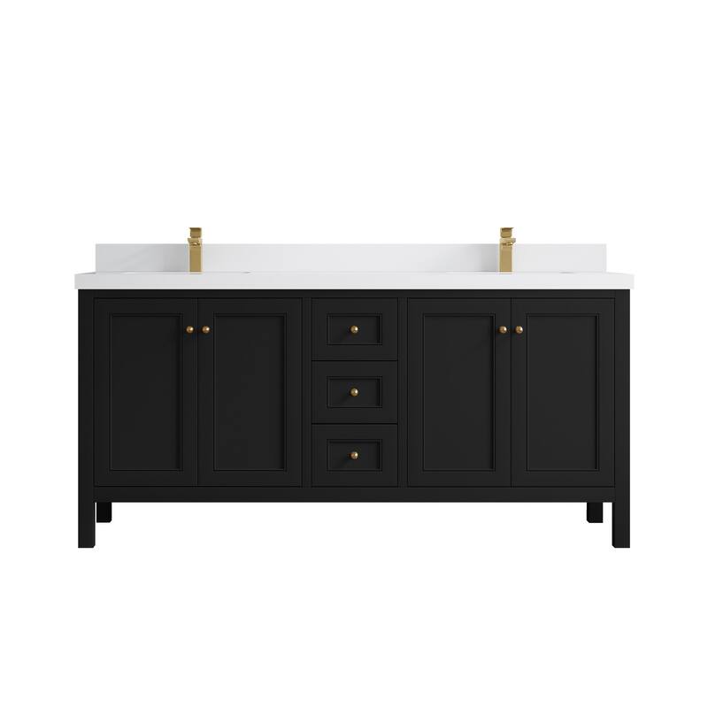 Willow Collections 72 in. W x 22 in. D Nashville Double Bowl Sink Bathroom Vanity with Countertop - 2”White Quartz - Black
