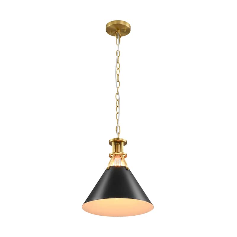 1-Light Modern Industrial Brushed Gold Cone Adjustable Pendant Light for Kitchen Island