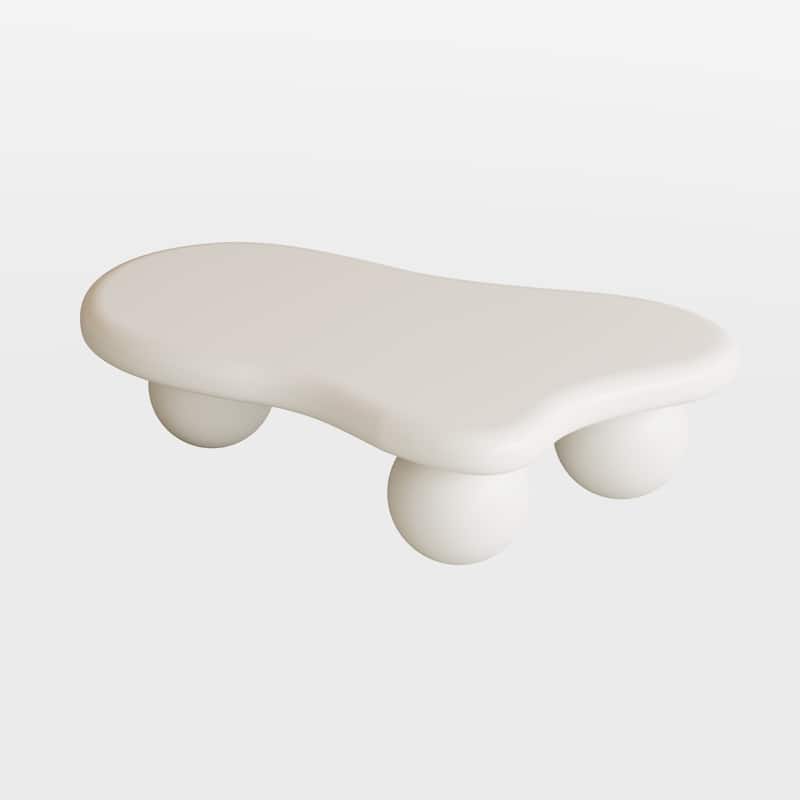 40 Inch Cloud Shaped Coffee Table with 3 Ball Legs for Living Room
